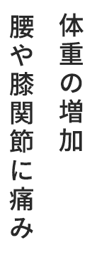 体重の増加、腰や膝関節に痛み